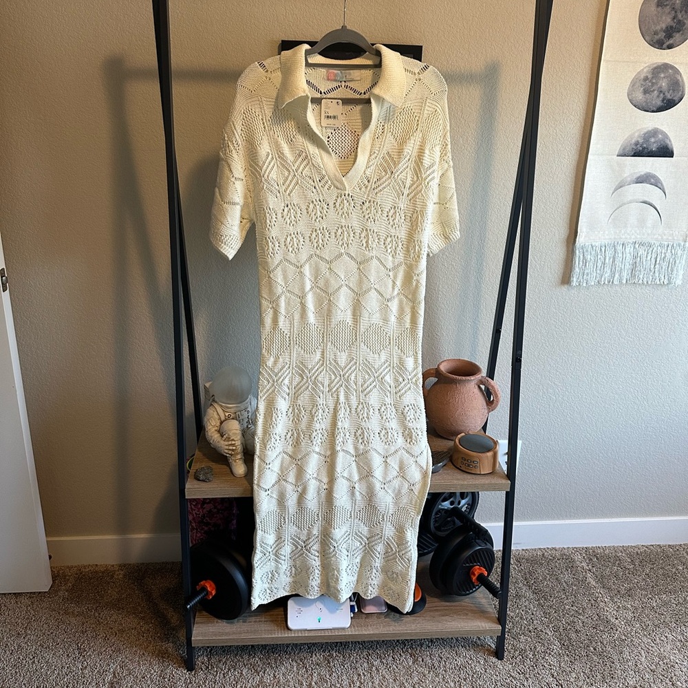 NWT, Free People Beach Islamorada Fauxchet Sweater Maxi Dress in Moon Glow